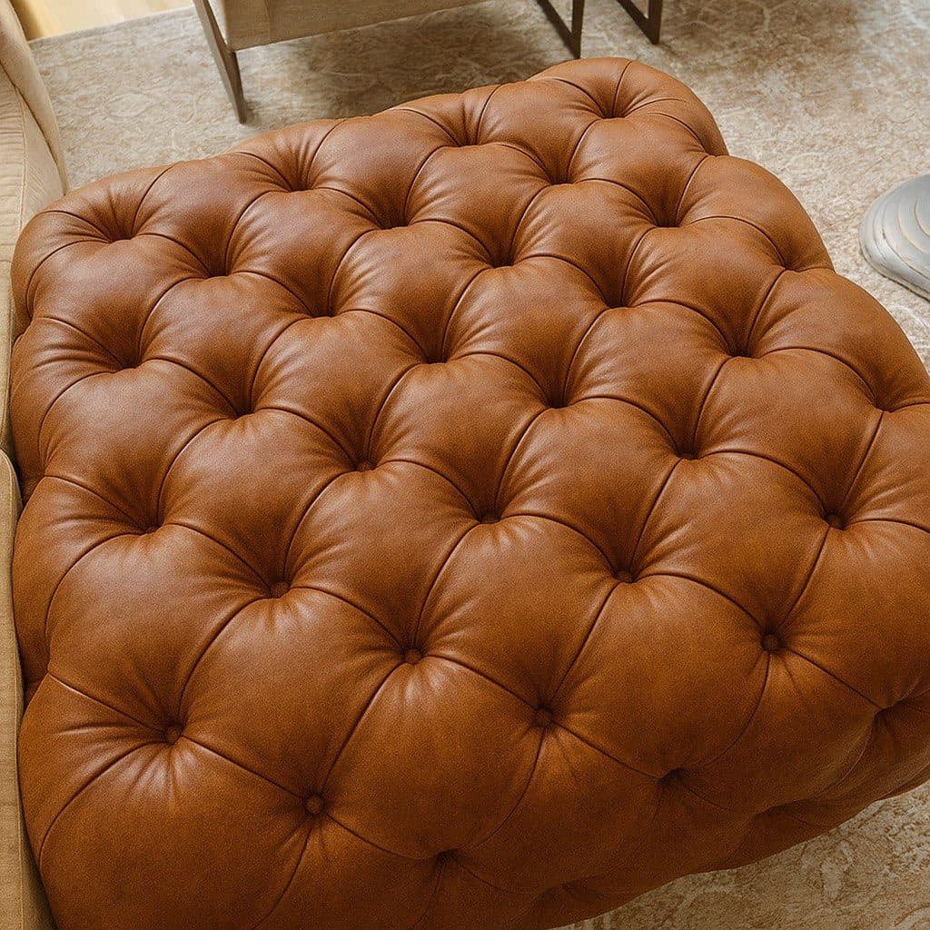 After: Tufted Leather Full Grain Ottoman Stain Removal And Color Restoration