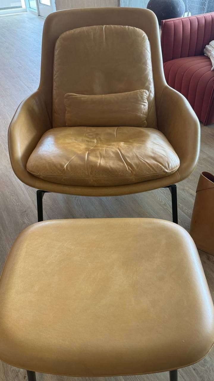 After: Aniline Leather Chair And Ottoman Stain Removal And Color Restoration