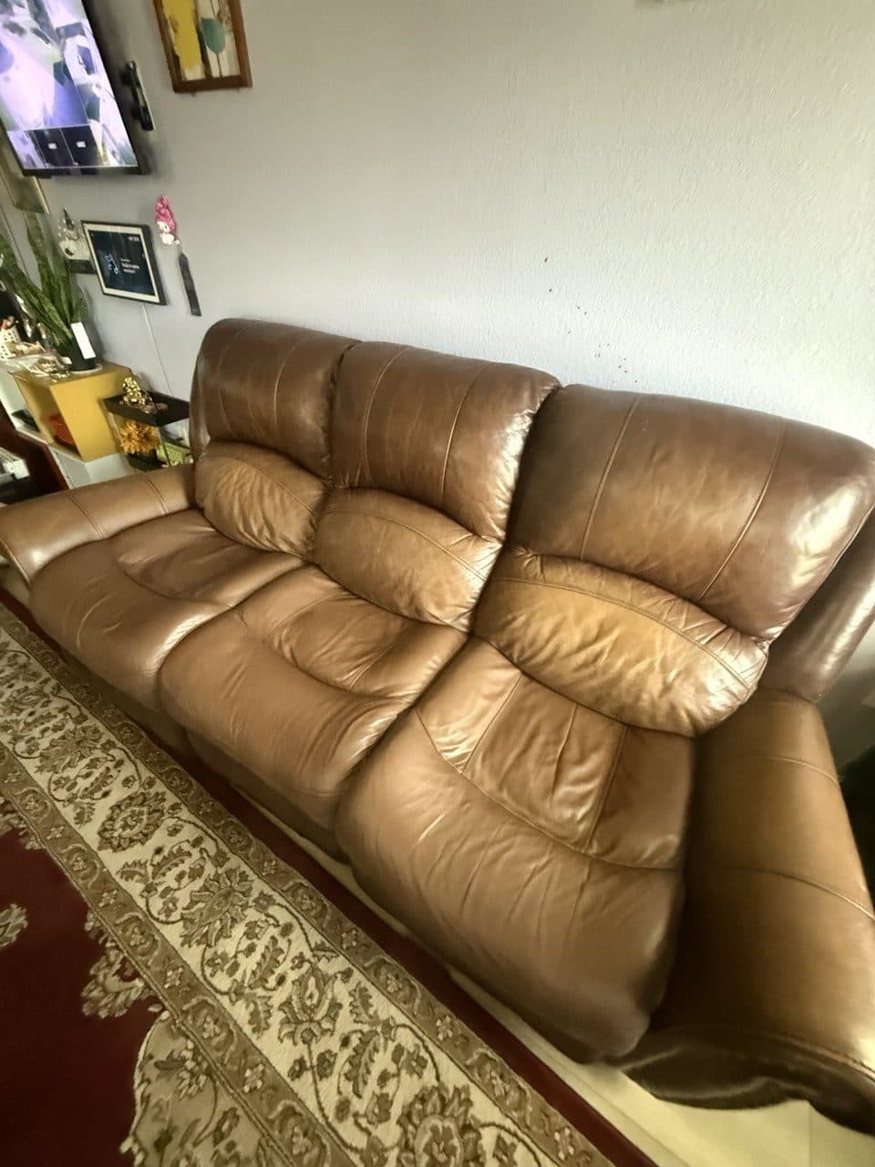 After: Leather Reclining Sofa Color Restoration And Damaged Finish Repair