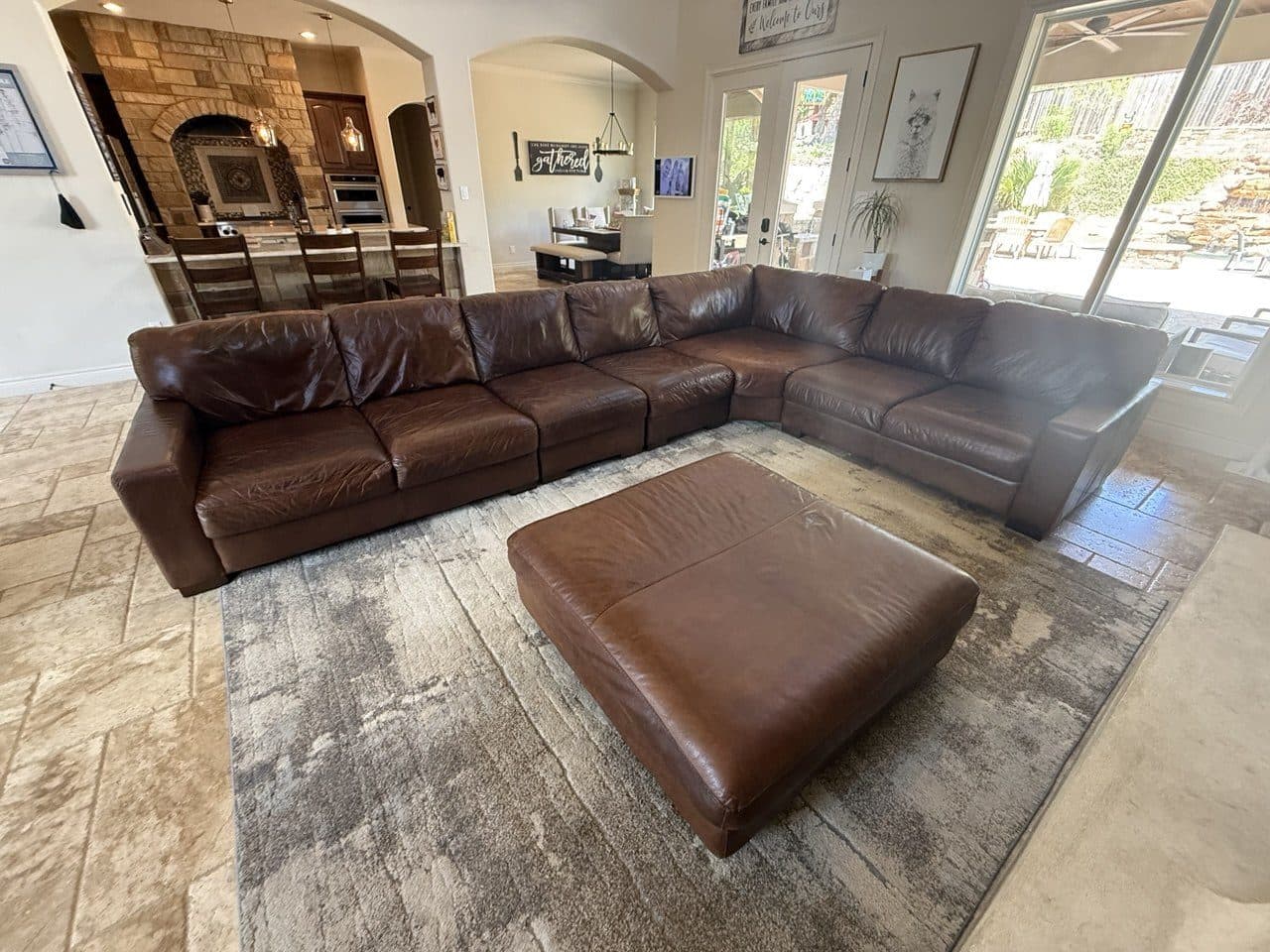 After: Aniline Leather Sectional Sofa And Ottoman Color Restoration