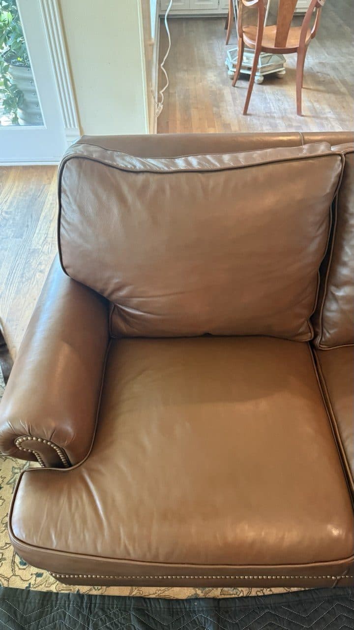 After: Leather Sofa Cushion Color Restoration And Back Cushion Reshaping
