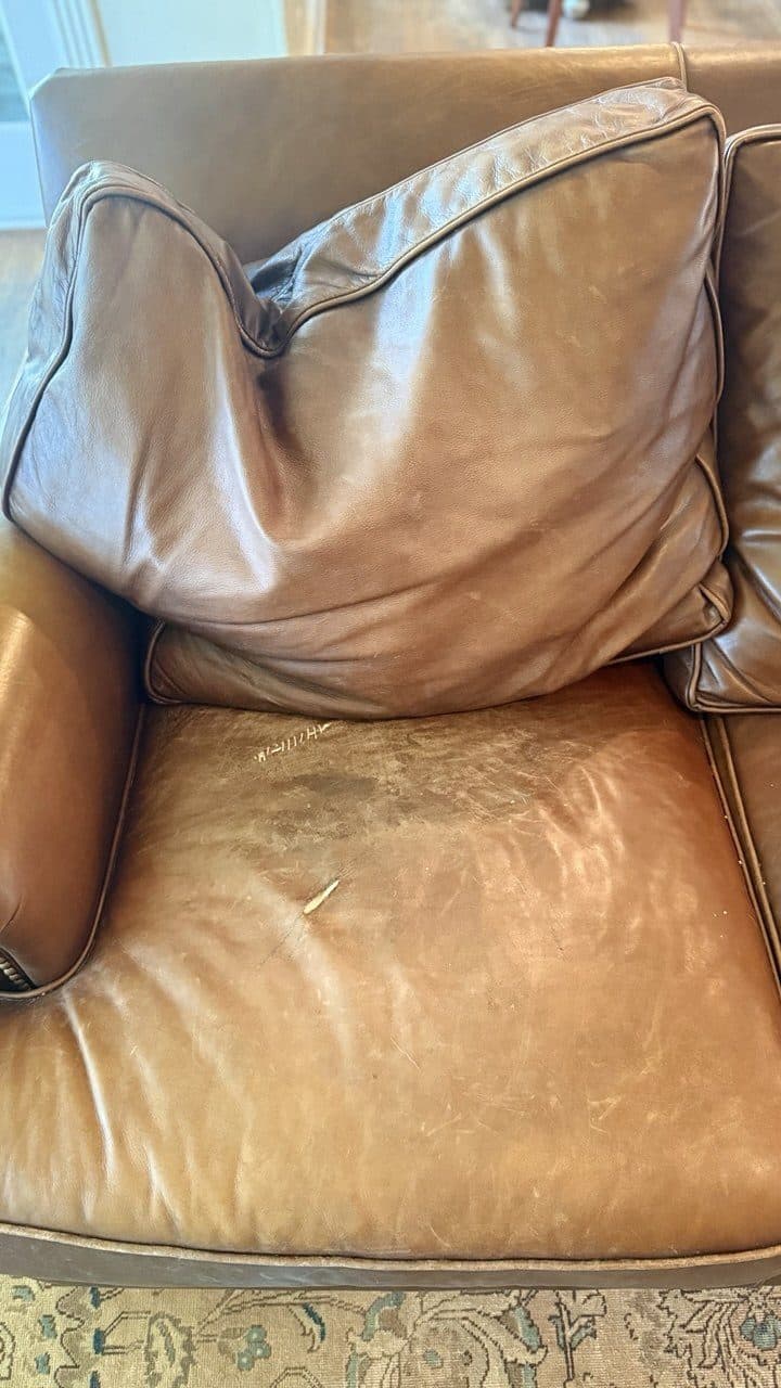 Before: Leather Sofa Cushion Color Restoration And Back Cushion Reshaping