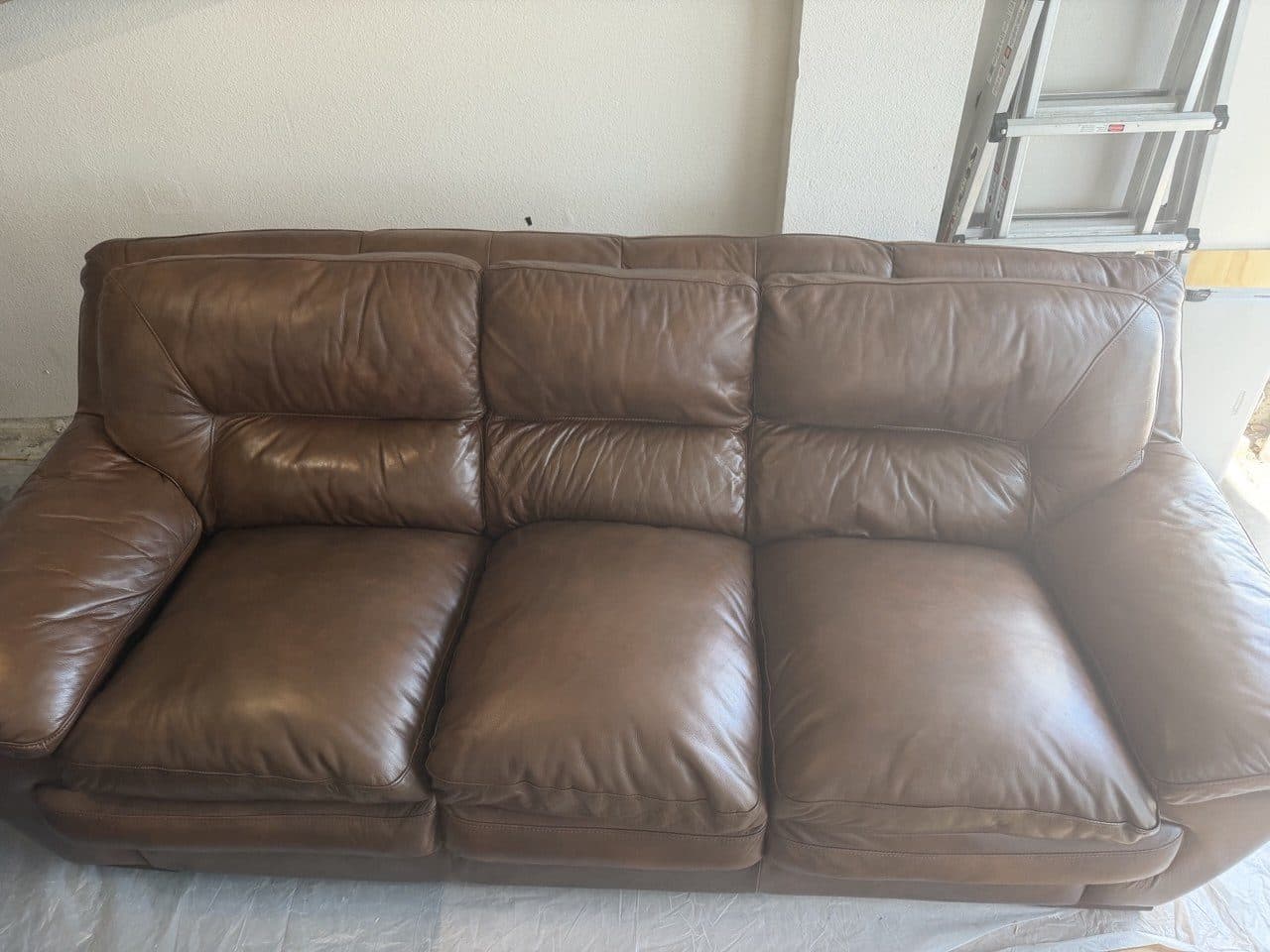 After: Leather Sofa Cushion Reupholstery, Color Matching, And Cushion Restuffing