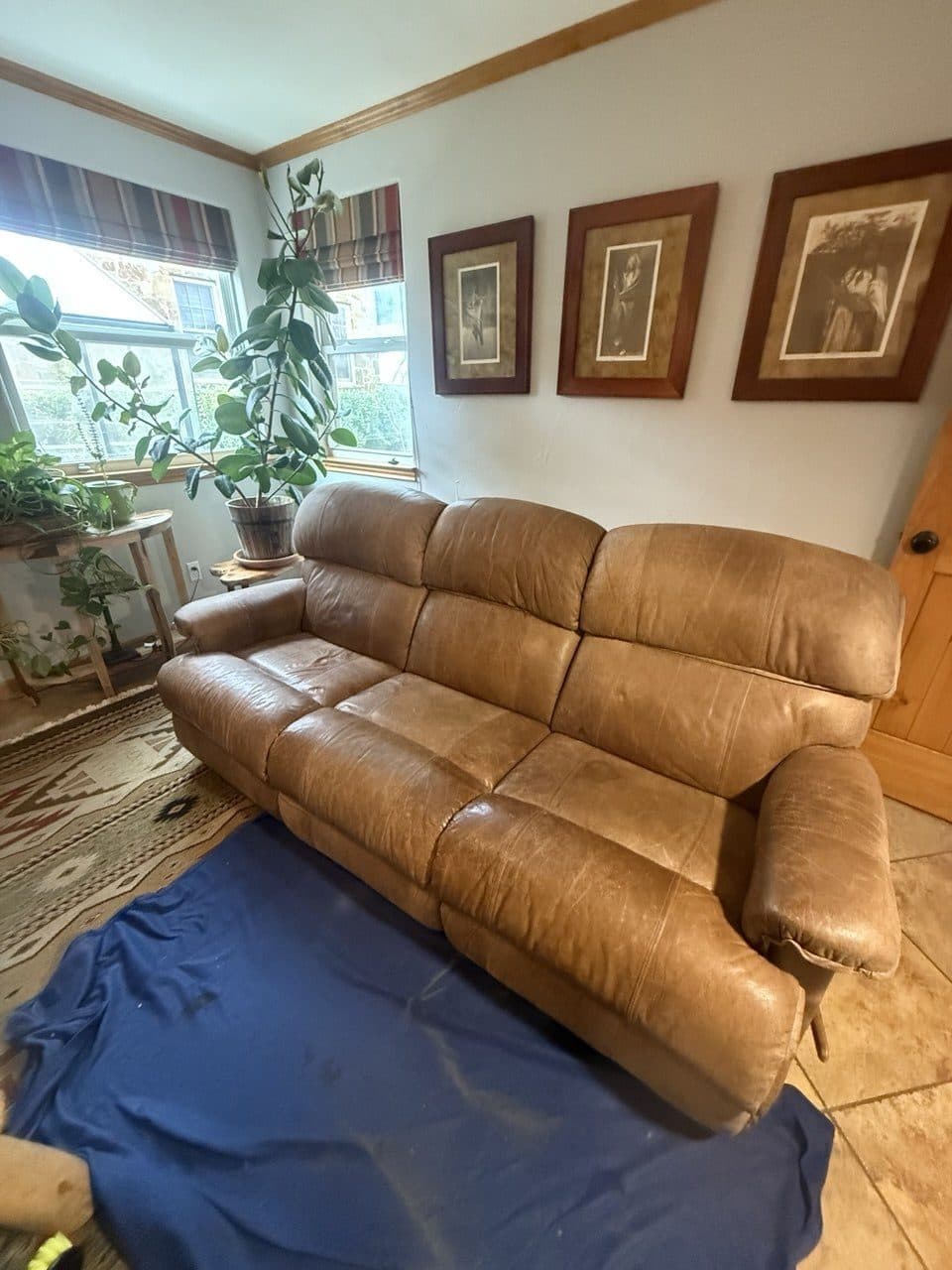 Before: Leather Reclining Sofa Color Restoration