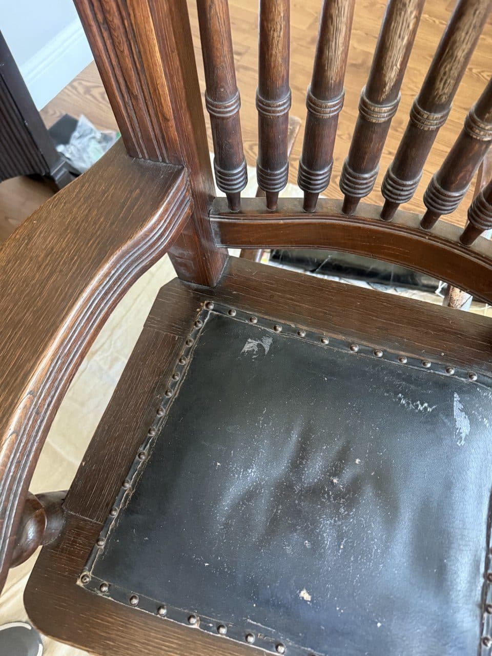 Before: Antique Leather Chair Seat Color Restoration