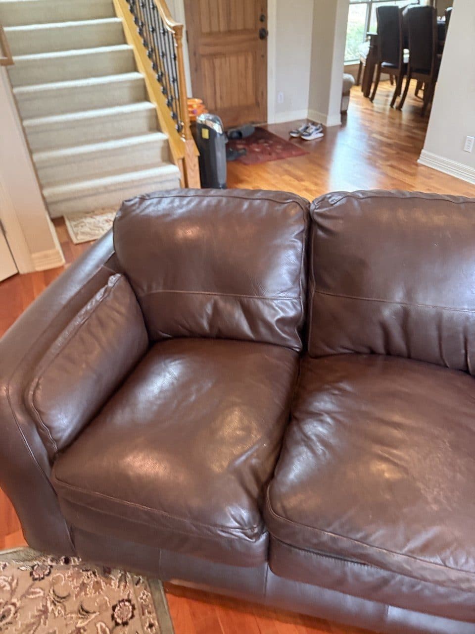 After: Leather Loveseat Seat Cushion Color Restoration And Wear Repair