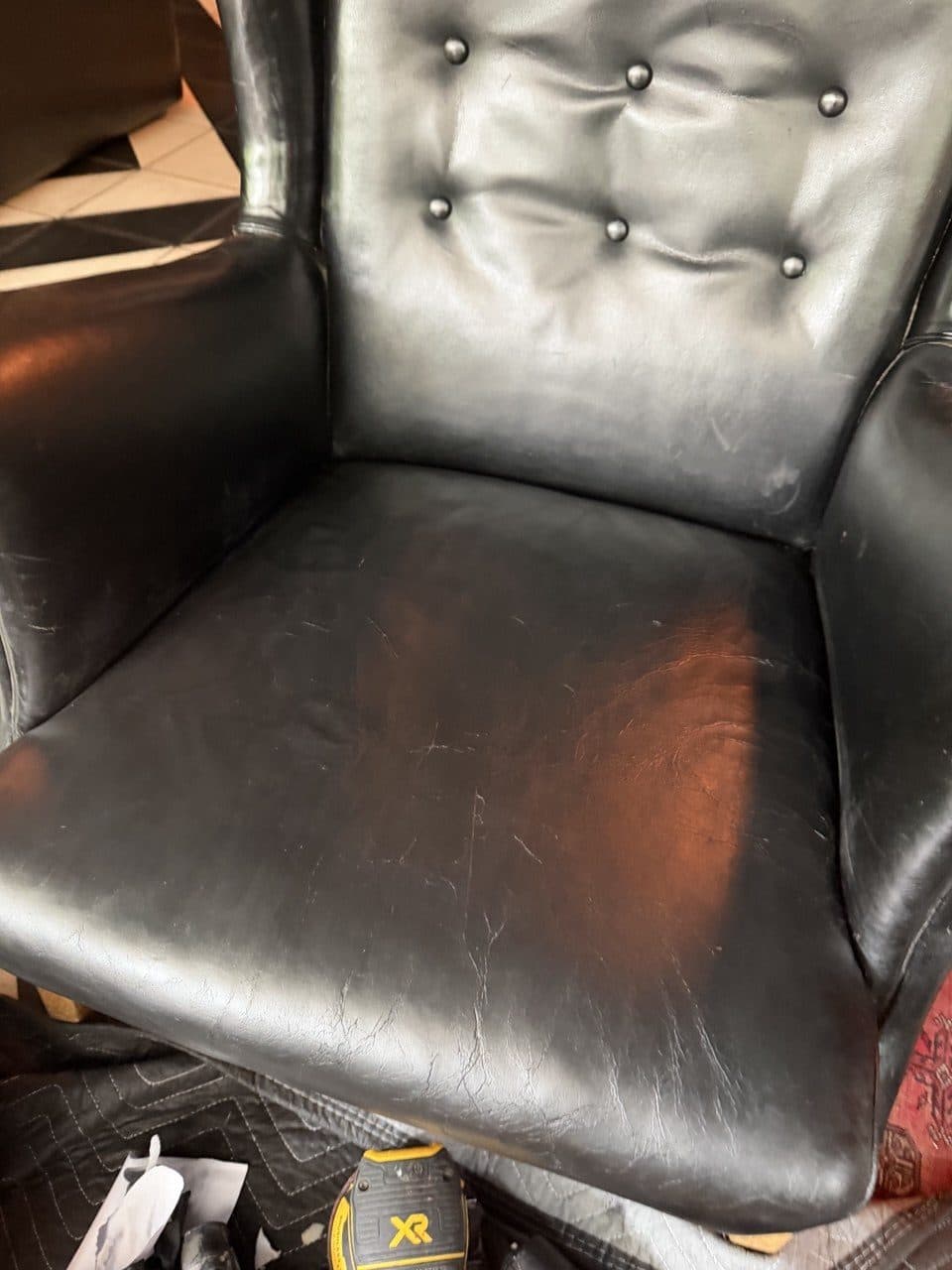 Black Leather Chair Seat Repair, Surface Restoration, And Color Refinishing