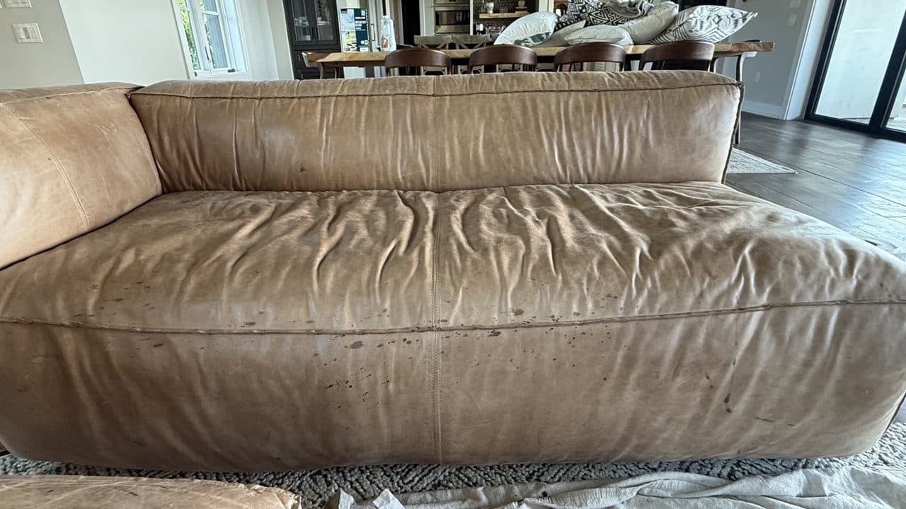 Aniline Leather Sofa Stain Removal And Color Restoration