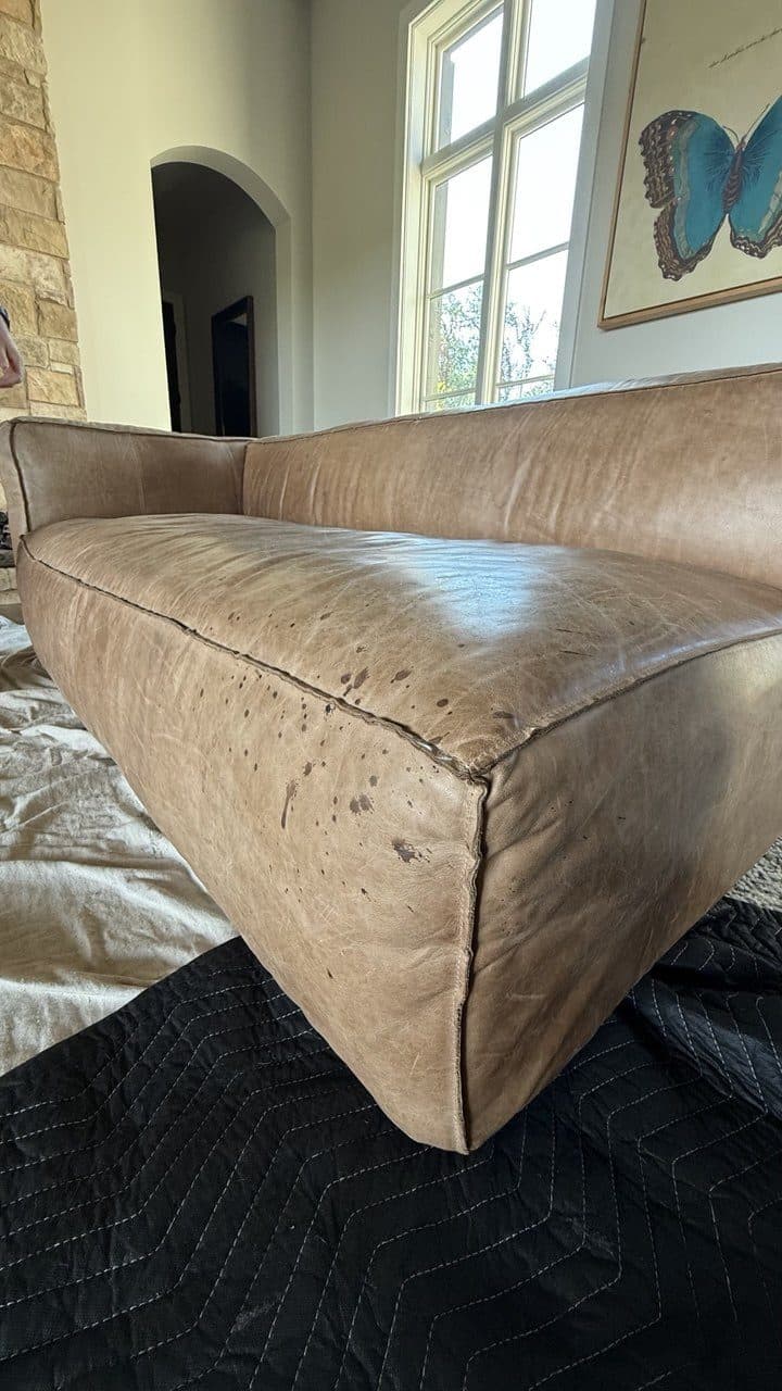 Before: Aniline Leather Full Grain Sofa Stain Removal And Color Restoration