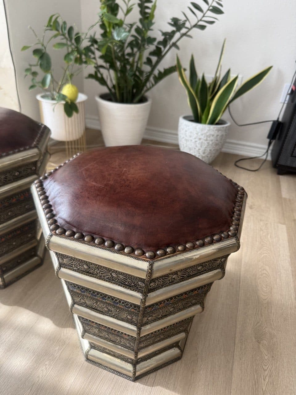After: Leather Stool Seat Color Restoration