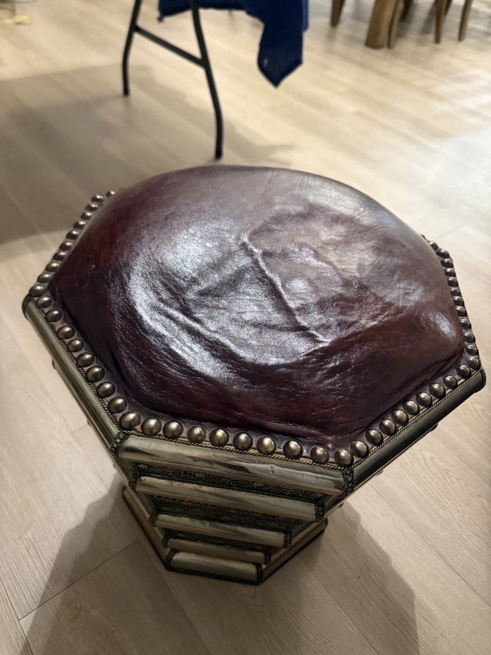 Before: Leather Stool Seat Color Restoration