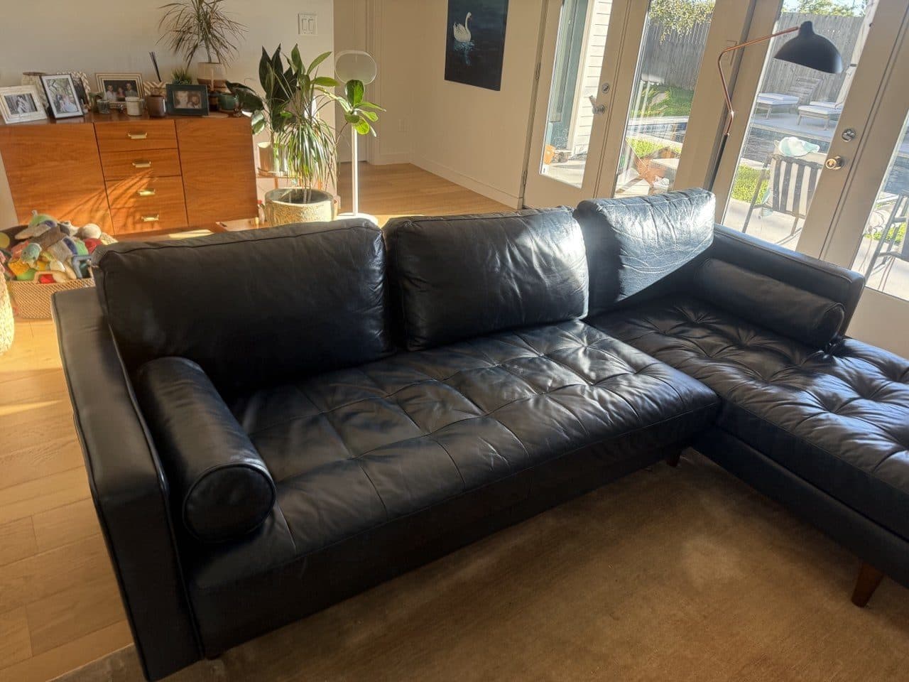 After: Leather Sectional Back Cushion Restuffing & Shape Restoration