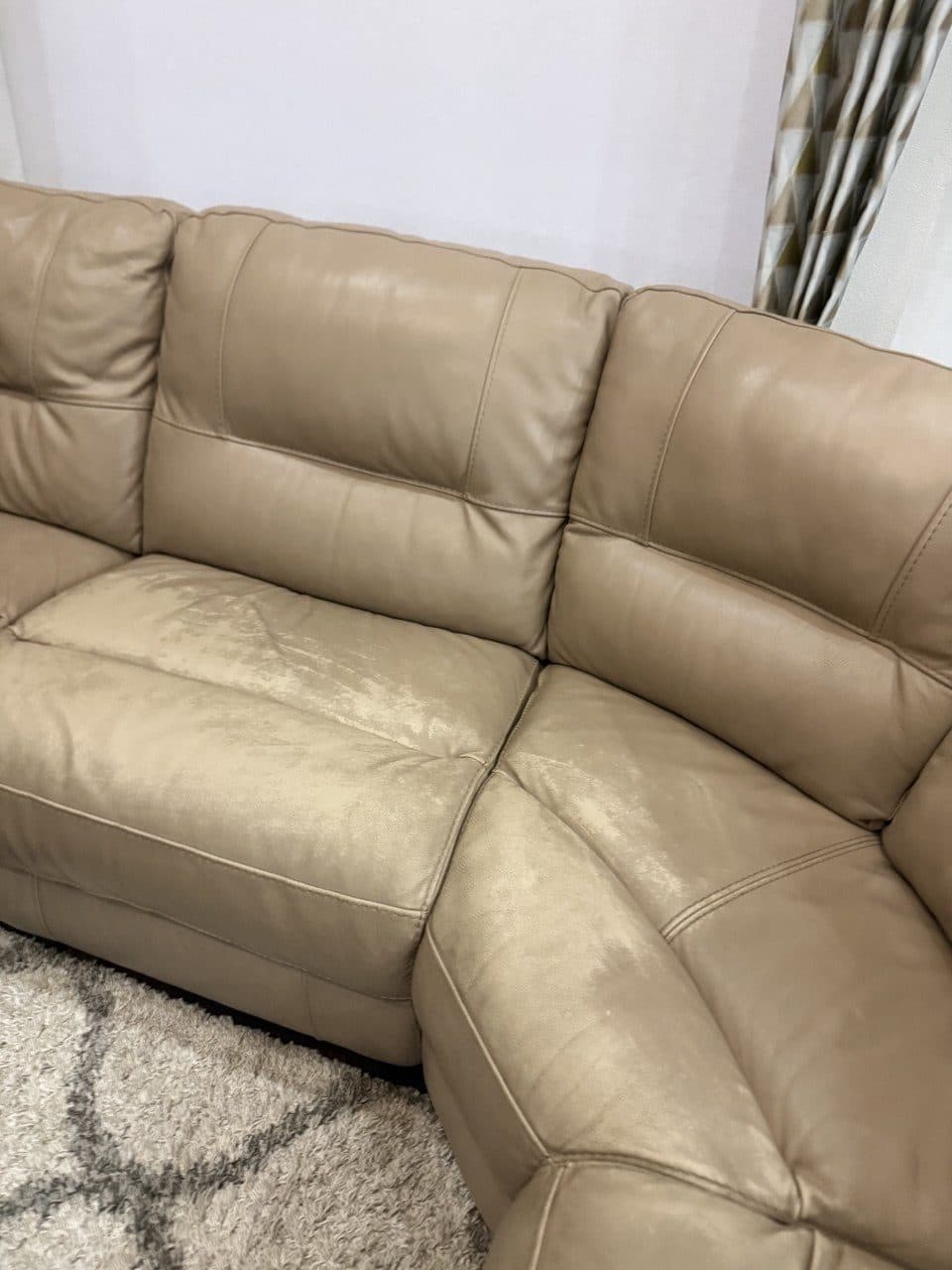 Before: Leather Sectional Seat Finish Repair And Color Restoration